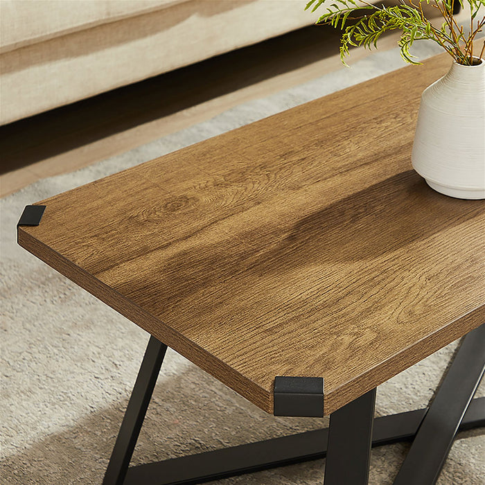 Capri Coffee Table 1100mm Black Metal Leg and Metal Highlights Dark Oak by Criterion™ -Home Living Store - -  