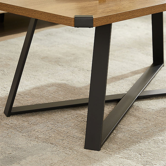 Capri Coffee Table 1100mm Black Metal Leg and Metal Highlights Dark Oak by Criterion™ -Home Living Store - -  