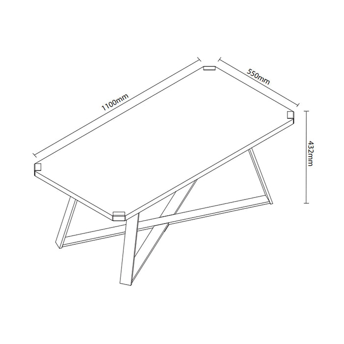 Capri Coffee Table 1100mm Black Metal Leg and Metal Highlights Dark Oak by Criterion™ -Home Living Store - -  