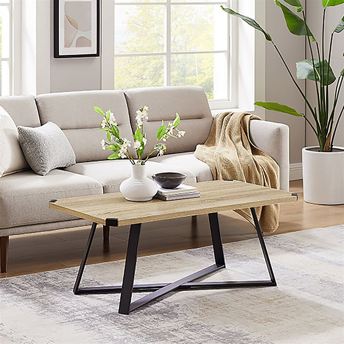 Capri Coffee Table 1100mm Black Metal Leg and Metal Highlights Oak by Criterion™ -Home Living Store - -  