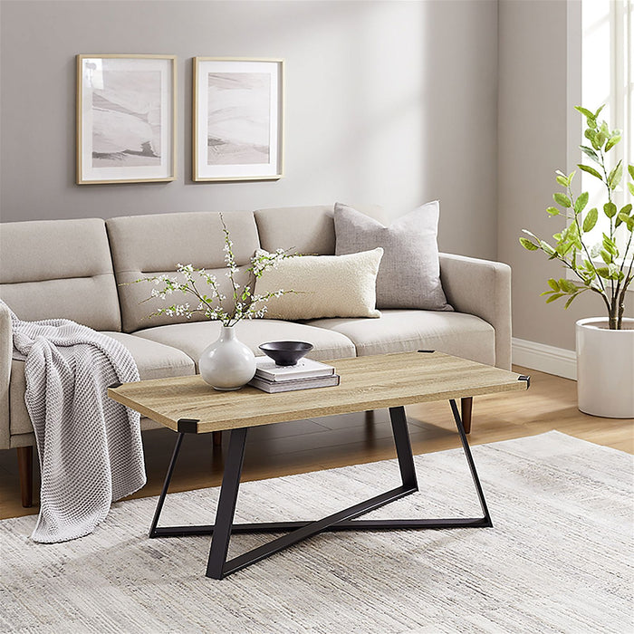 Capri Coffee Table 1100mm Black Metal Leg and Metal Highlights Oak by Criterion™ -Home Living Store - -  