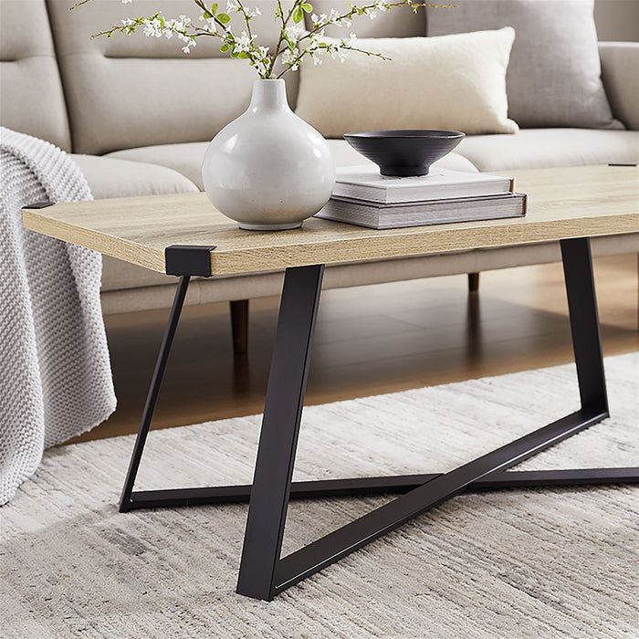 Capri Coffee Table 1100mm Black Metal Leg and Metal Highlights Oak by Criterion™ -Home Living Store - -  