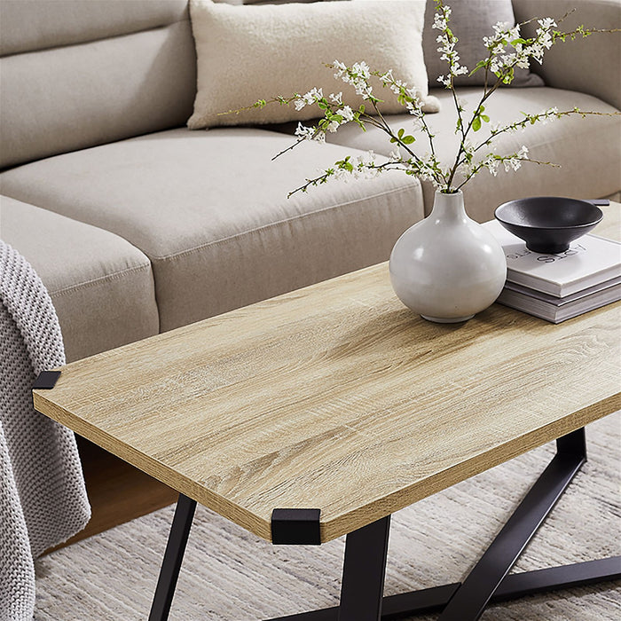 Capri Coffee Table 1100mm Black Metal Leg and Metal Highlights Oak by Criterion™ -Home Living Store - -  