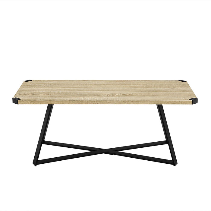 Capri Coffee Table 1100mm Black Metal Leg and Metal Highlights Oak by Criterion™ -Home Living Store - -  