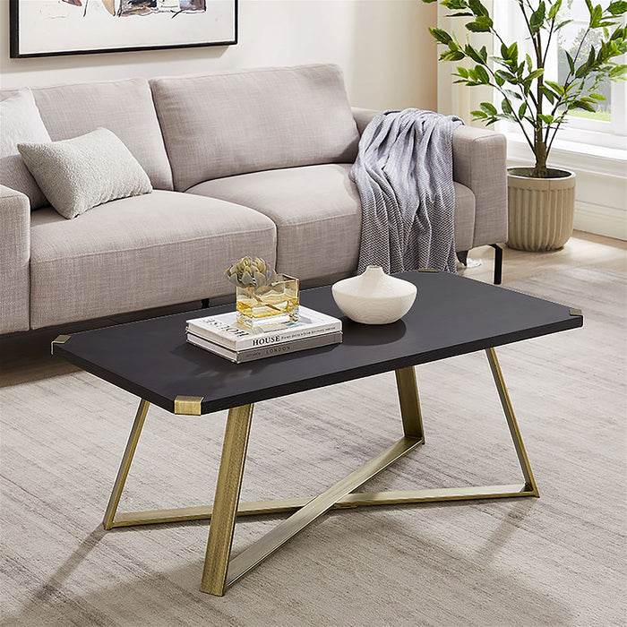 Capri Coffee Table 1100mm Gold Metal Leg and Metal Highlights Black Oak by Criterion™ -Home Living Store - -  