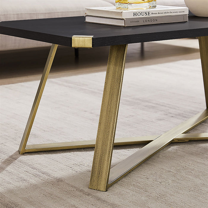 Capri Coffee Table 1100mm Gold Metal Leg and Metal Highlights Black Oak by Criterion™ -Home Living Store - -  