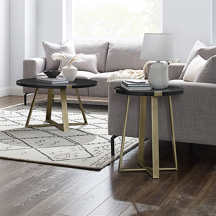 Capri Round Coffee Table - Black Oak, Gold by Criterion - Home Living Store - Coffee Table
