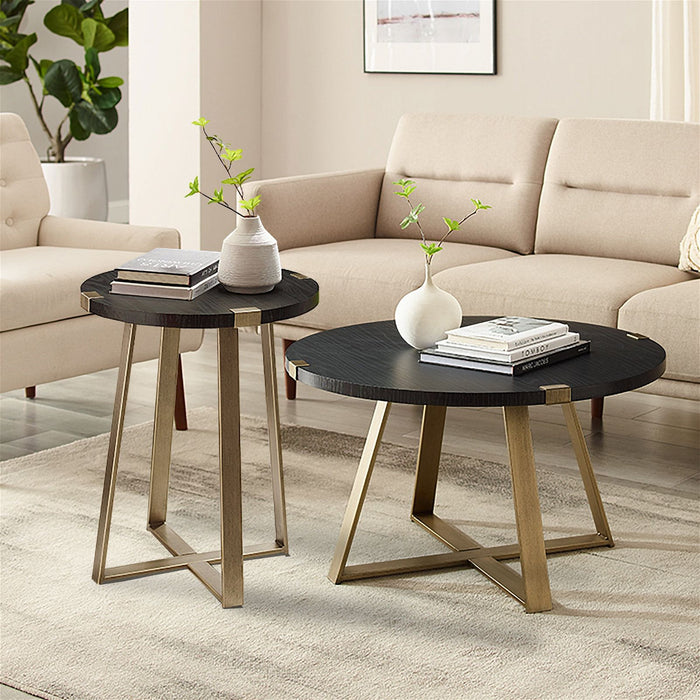 Capri Round Coffee Table - Black Oak, Gold by Criterion - Home Living Store - Coffee Table