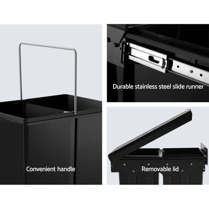 Cefito 2x15L Pull Out Bin - Black -Home Living Store - -  