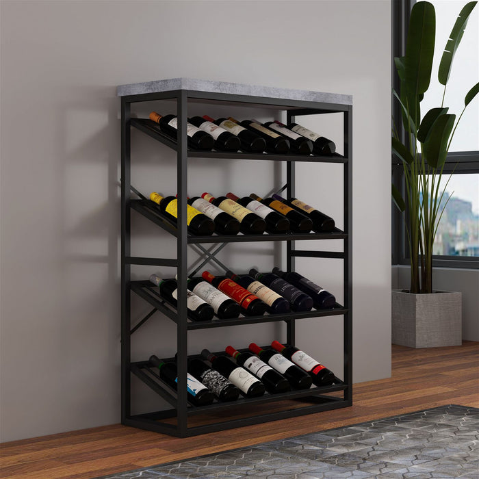 Chryzler 24 Bottle Wine Rack, Cement Look Finish, Black Metal Frame by Criterion - Home Living Store - Wine Rack