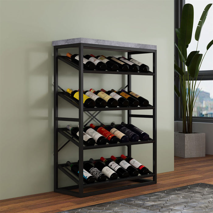 Chryzler 24 Bottle Wine Rack, Cement Look Finish, Black Metal Frame by Criterion - Home Living Store - Wine Rack