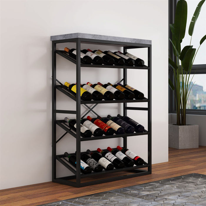 Chryzler 24 Bottle Wine Rack, Cement Look Finish, Black Metal Frame by Criterion - Home Living Store - Wine Rack