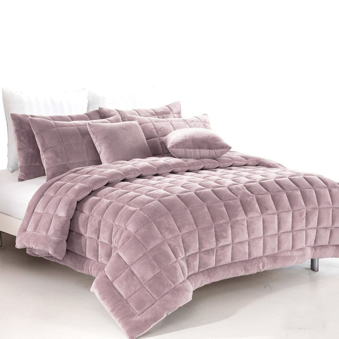 Alastairs Augusta Faux Mink Quilt / Comforter Set Blush King -Home Living Store - -  