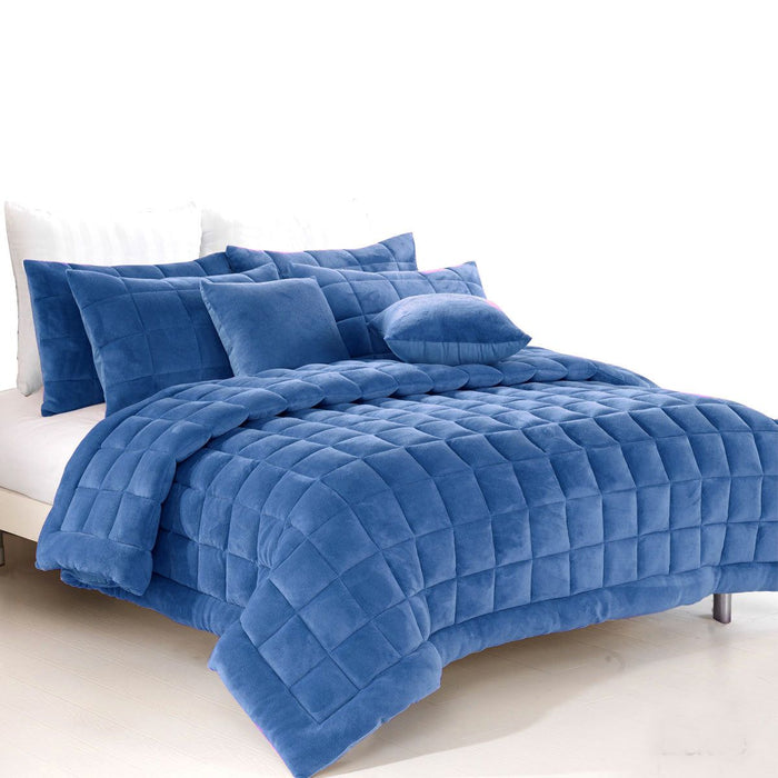 Alastairs Augusta Faux Mink Quilt / Comforter Set Denim Queen -Home Living Store - -  