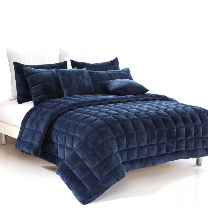 Alastairs Augusta Faux Mink Quilt / Comforter Set Navy Super King -Home Living Store - -  