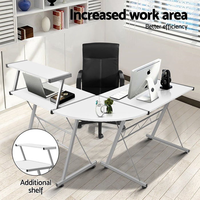 Corner Metal Pull Out Table Desk - White -Home Living Store - -  