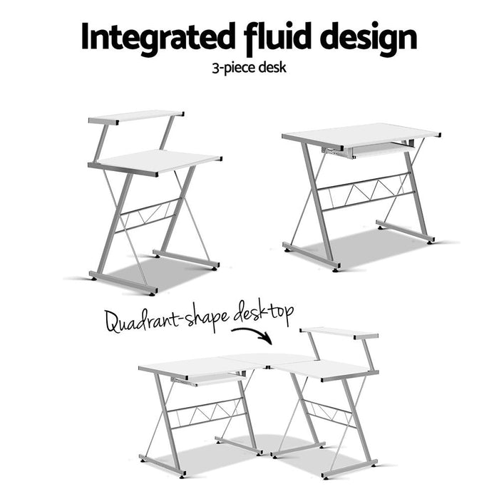 Corner Metal Pull Out Table Desk - White -Home Living Store - -  