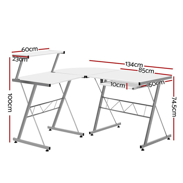 Corner Metal Pull Out Table Desk - White -Home Living Store - -  