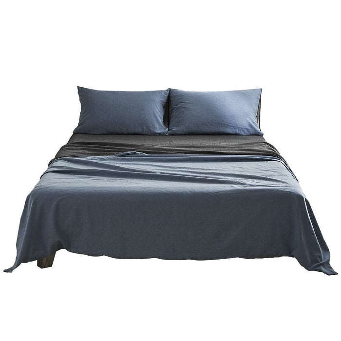 Cosy Club Sheet Set Cotton Sheets Double Dark Blue Grey -Home Living Store - -  