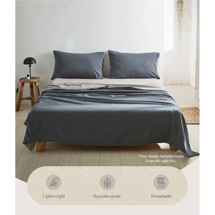 Cosy Club Sheet Set Cotton Sheets Double Dark Blue Grey -Home Living Store - -  