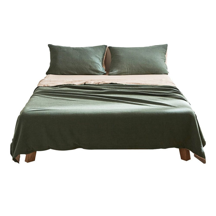 Cosy Club Sheet Set Cotton Sheets Double Green Beige -Home Living Store - -  