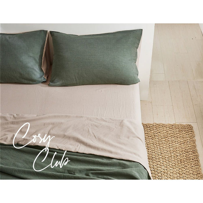 Cosy Club Sheet Set Cotton Sheets Double Green Beige -Home Living Store - -  