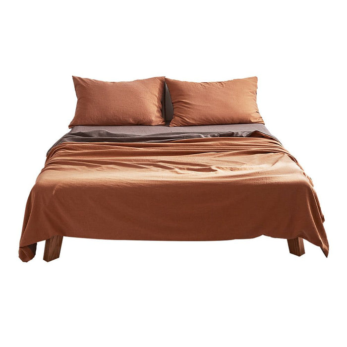 Cosy Club Sheet Set Cotton Sheets Double Orange Brown -Home Living Store - -  