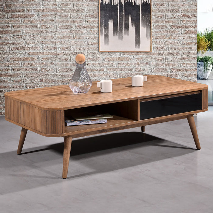 Denham Coffee Table 1200mm Semi-Assembled, Solid Rubber Wood Legs Light Walnut Wood Veneer by Criterion