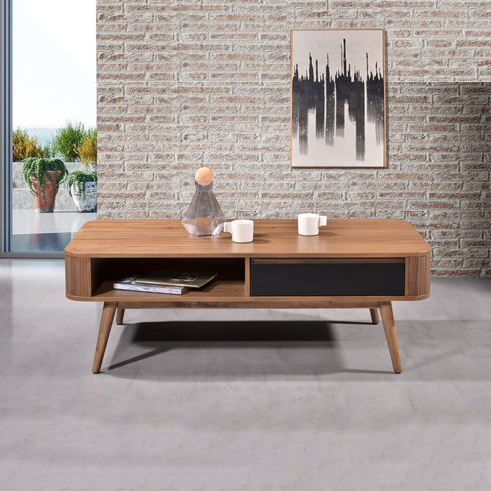 Denham Coffee Table 1200mm Semi-Assembled, Solid Rubber Wood Legs Light Walnut Wood Veneer by Criterion