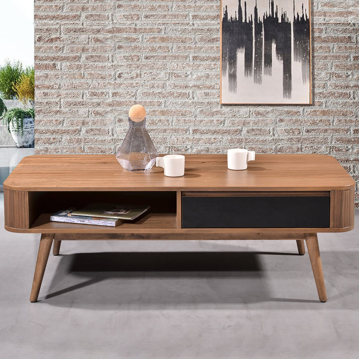 Denham Coffee Table 1200mm Semi-Assembled, Solid Rubber Wood Legs Light Walnut Wood Veneer by Criterion