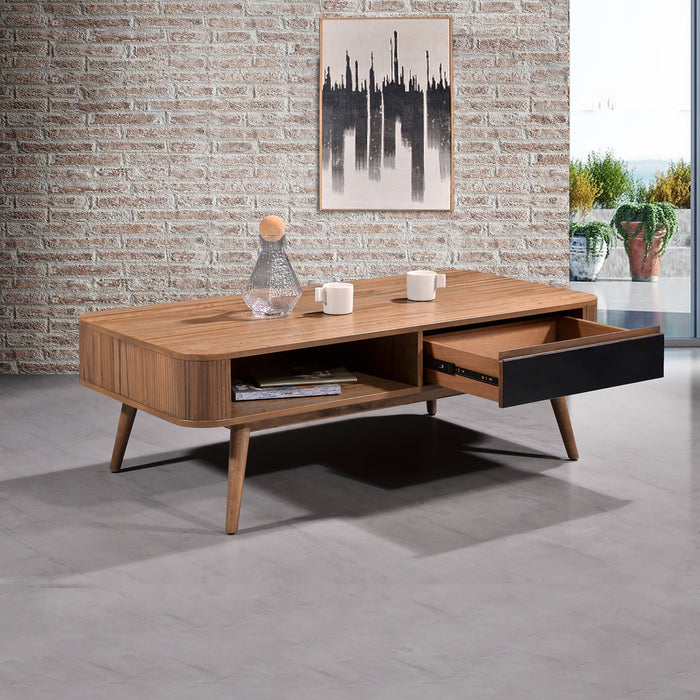 Denham Coffee Table 1200mm Semi-Assembled, Solid Rubber Wood Legs Light Walnut Wood Veneer by Criterion