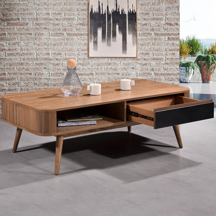 Denham Coffee Table 1200mm Semi-Assembled, Solid Rubber Wood Legs Light Walnut Wood Veneer by Criterion