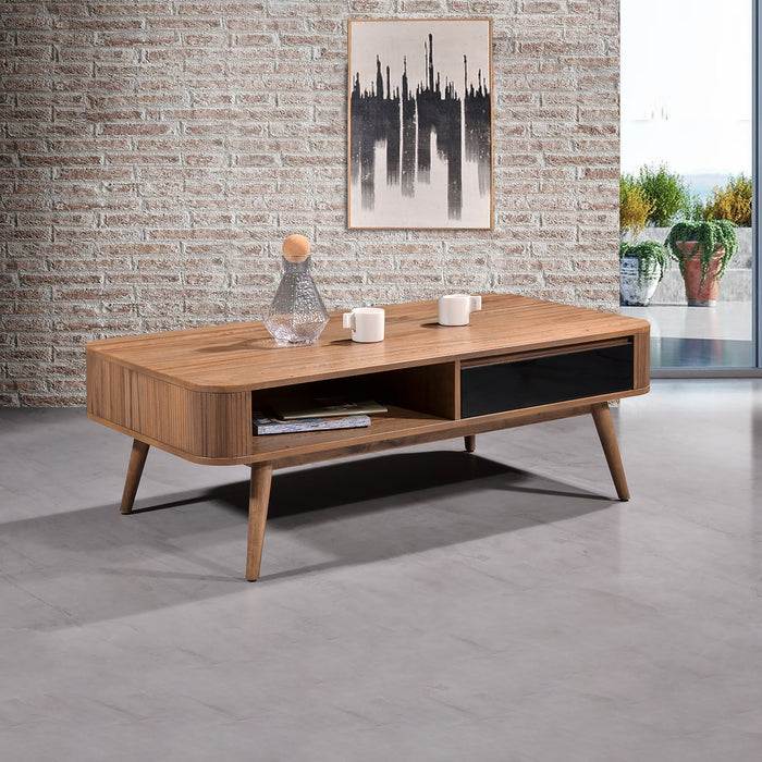 Denham Coffee Table 1200mm Semi-Assembled, Solid Rubber Wood Legs Light Walnut Wood Veneer by Criterion