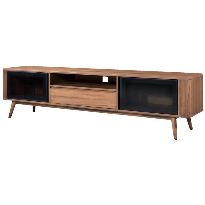 Denham Entertainment Unit, TV Cabinet 2000mm Semi-Assembled, Solid Rubber Wood Legs Light Walnut Wood Veneer by Criterion