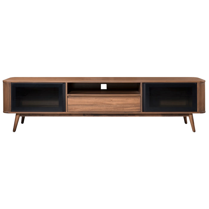 Denham Entertainment Unit, TV Cabinet 2000mm Semi-Assembled, Solid Rubber Wood Legs Light Walnut Wood Veneer by Criterion