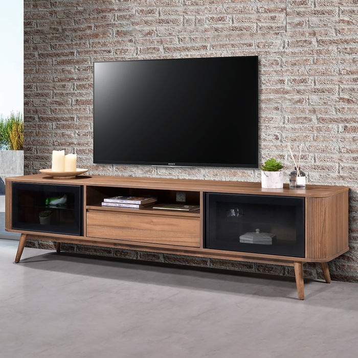 Denham Entertainment Unit, TV Cabinet 2000mm Semi-Assembled, Solid Rubber Wood Legs Light Walnut Wood Veneer by Criterion