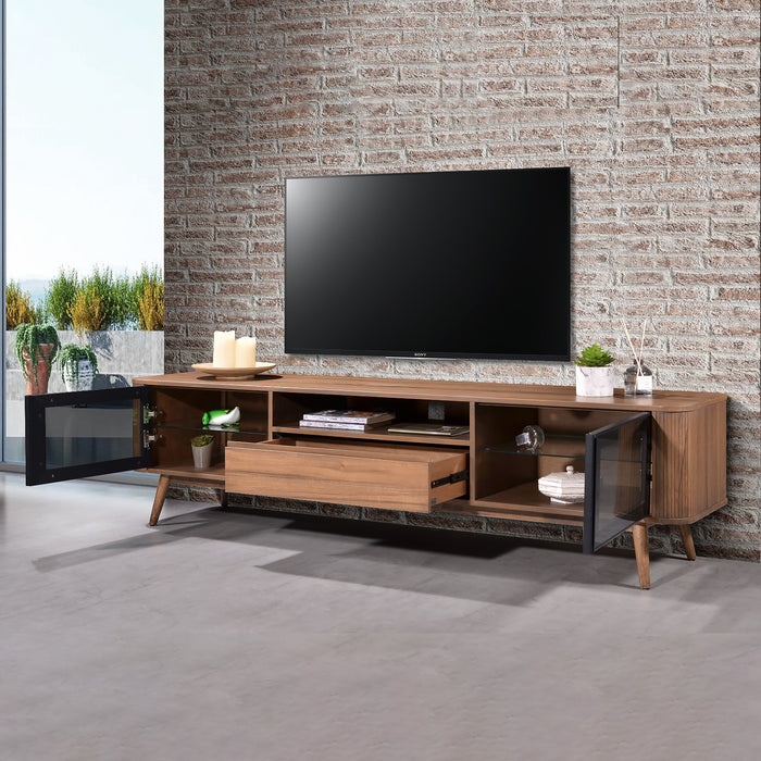 Denham Entertainment Unit, TV Cabinet 2000mm Semi-Assembled, Solid Rubber Wood Legs Light Walnut Wood Veneer by Criterion
