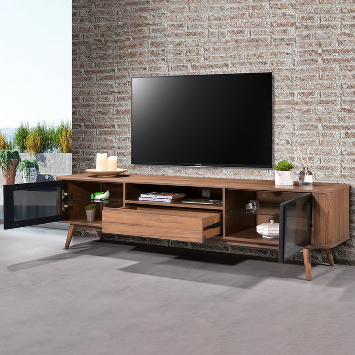 Denham Entertainment Unit, TV Cabinet 2000mm Semi-Assembled, Solid Rubber Wood Legs Light Walnut Wood Veneer by Criterion