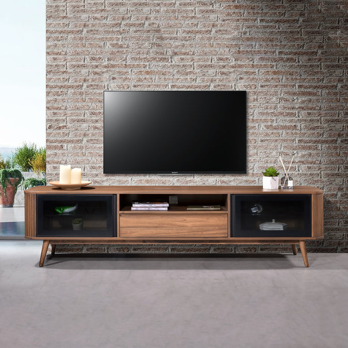 Denham Entertainment Unit, TV Cabinet 2000mm Semi-Assembled, Solid Rubber Wood Legs Light Walnut Wood Veneer by Criterion
