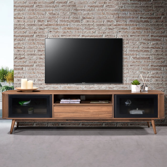 Denham Entertainment Unit, TV Cabinet 2000mm Semi-Assembled, Solid Rubber Wood Legs Light Walnut Wood Veneer by Criterion