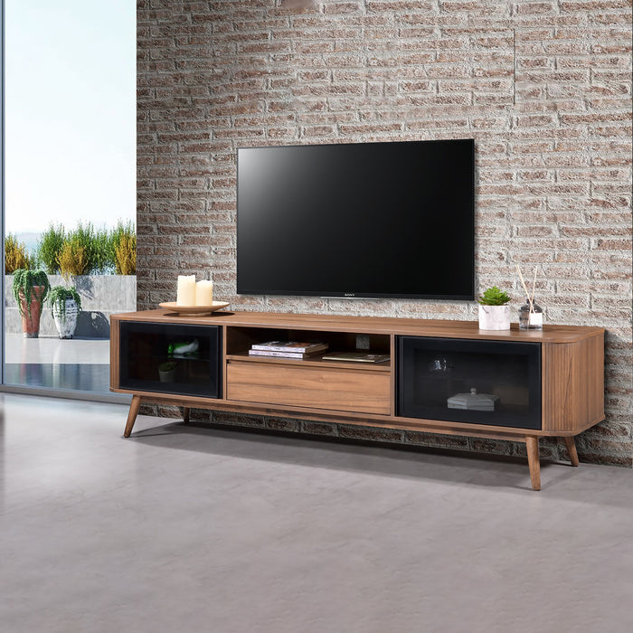 Denham Entertainment Unit, TV Cabinet 2000mm Semi-Assembled, Solid Rubber Wood Legs Light Walnut Wood Veneer by Criterion
