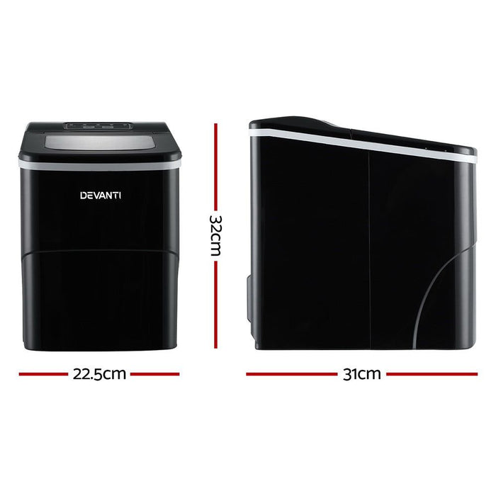 DEVANTi Portable Ice Cube Maker Machine 2L Home Bar Benchtop Easy Quick Black -Home Living Store - -  