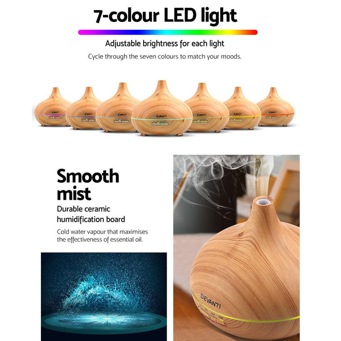Devanti 300ml 4 in 1 Aroma Diffuser - Light Wood -Home Living Store - -  