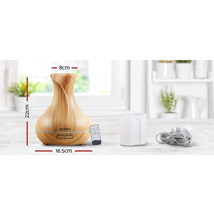 Devanti 400ml 4 in 1 Aroma Diffuser remote control - Light Wood -Home Living Store - -  