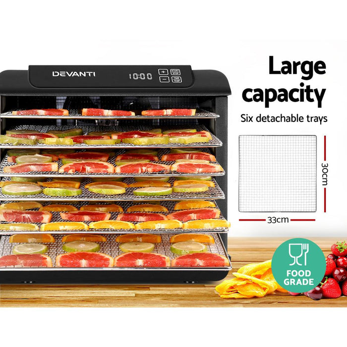 Devanti 6 Tray Food Dehydrators Commercial Beef Jerky Maker Fruit Dryer Black -Home Living Store - -  
