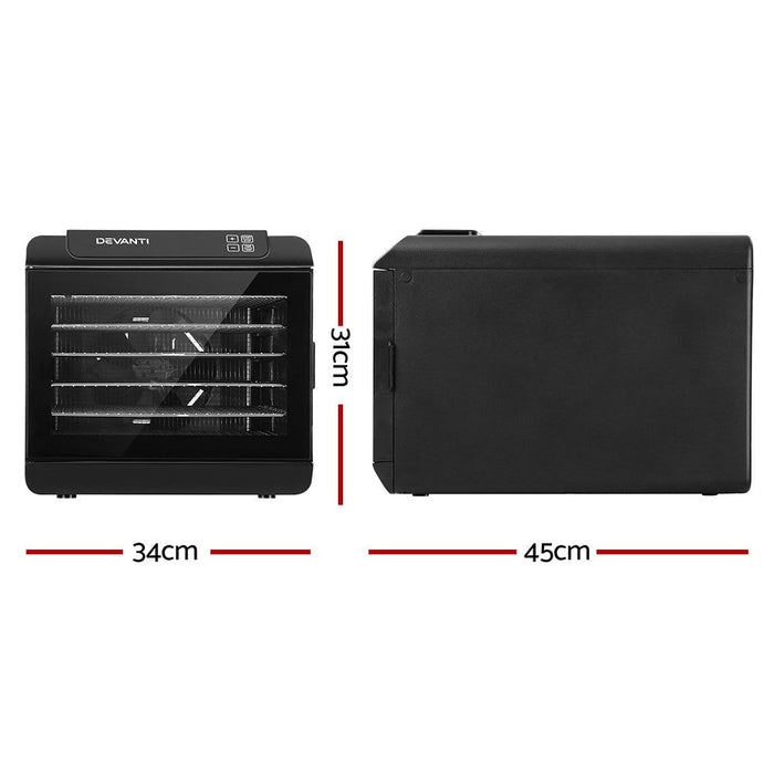 Devanti 6 Tray Food Dehydrators Commercial Beef Jerky Maker Fruit Dryer Black -Home Living Store - -  