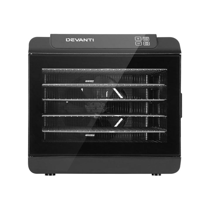 Devanti 6 Tray Food Dehydrators Commercial Beef Jerky Maker Fruit Dryer Black -Home Living Store - -  