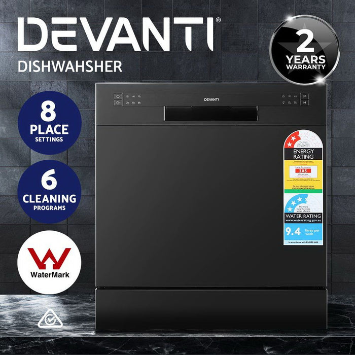 Devanti 8 Place Settings Benchtop Dishwasher Black -Home Living Store - -  