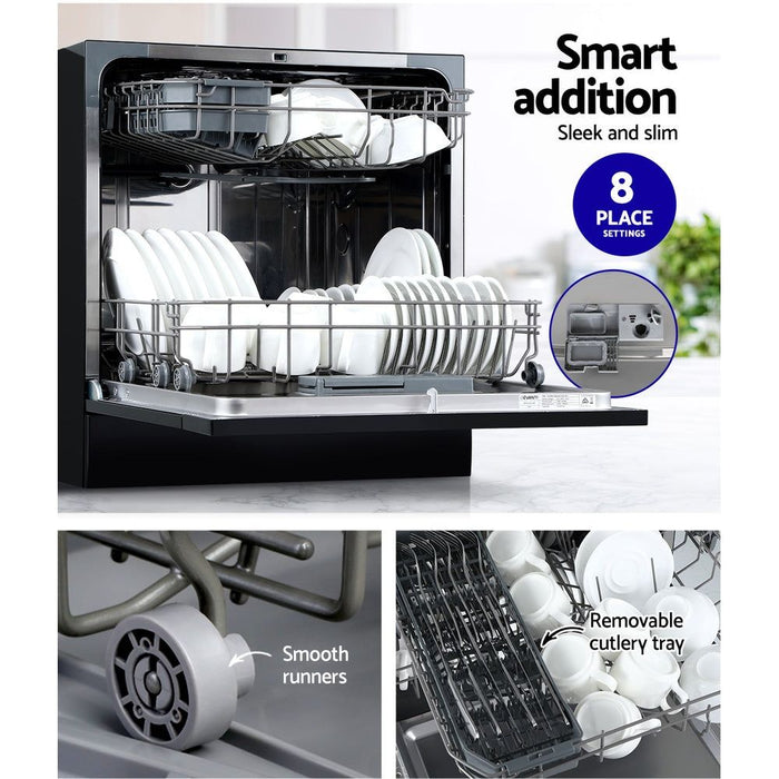 Devanti 8 Place Settings Benchtop Dishwasher Black -Home Living Store - -  
