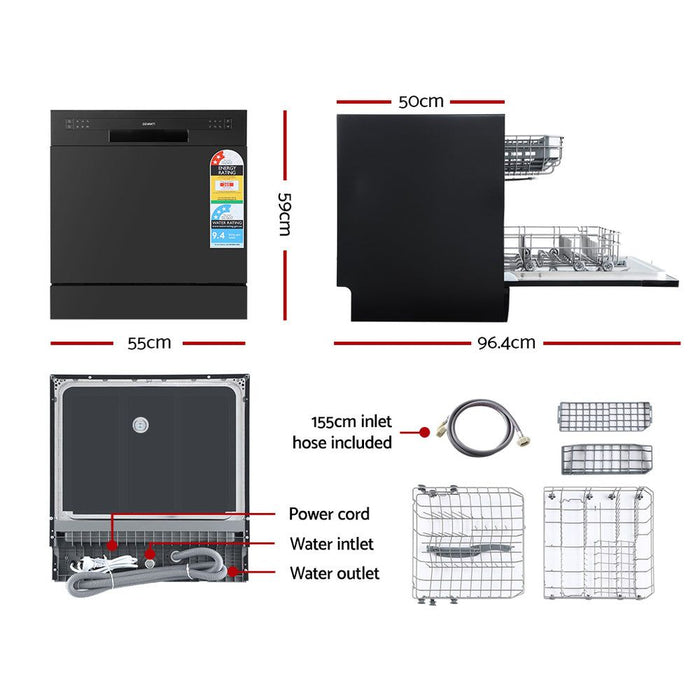 Devanti 8 Place Settings Benchtop Dishwasher Black -Home Living Store - -  
